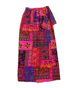 Vtg Barkcloth SM Maxi Skirt Psychedelic Pink Groovy Mod Hippie Montgomery Ward - Picture 1 of 10