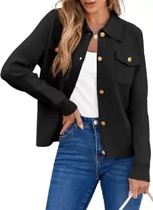 XXL BLACK BLAZER Sweaters for Women Cropped NEW Cardigan Women Trendy WARM - Picture 1 of 4