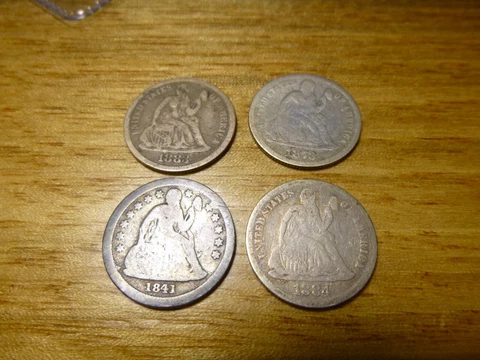LOT OF 4 Seated Dimes 1841 O, 1873, 1883, 1884 Cover