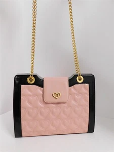 Escada Italy Pink Black White Quilted Heart Leather Chain Shoulder Crossbody Bag - Picture 1 of 7
