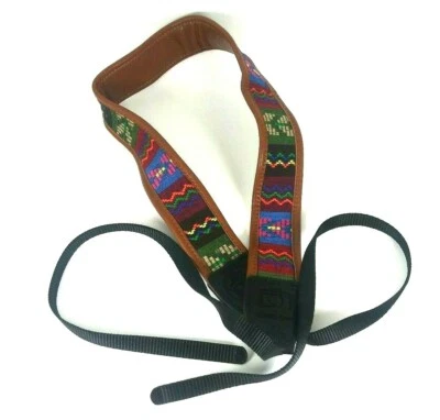 New VTG Style Multi-Color DSLR Camera Shoulder Strap 70s Retro Hippie Leather - Image 1 of 4