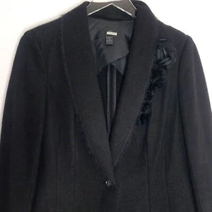 Banana Republic Wool Blazer Medium Black Flower One Button Jacket 783602 - Picture 1 of 7