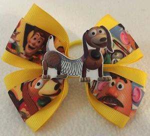 Girls Hair Bow 4" Wide Toy Story Slinky Dog Yellow Ribbon Ponytail Holder - Picture 1 of 2