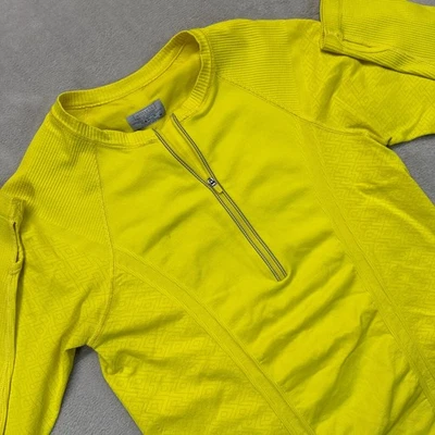 Athleta 衬衫女式中号长袖半拉链跟踪器跑步上衣黄色健身房 — 第 1/4 张图片