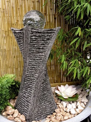 Quellstein Swirl 60cm Granit Gartenbrunnen mit dreh. Glaskugel Komplettset - Bild 1 von 3