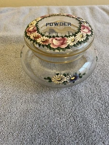 Vintage Hand Painted Glass Powder Jar Vanity - Picture 1 of 12