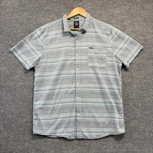 Volcom Shirt Men XL Gray Stripe Slim Fit Short Sleeve Button Up - Picture 1 of 9