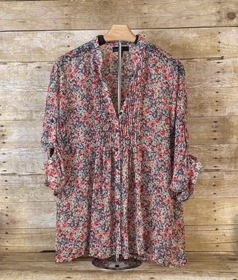 Tejedores Colorido Floral Túnica Transparente Top XL Tan Bonito  Foto 1 de 4