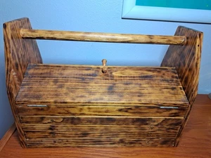 Handmade Wooden Tool Caddy Tote Storage Carrying Box 4 drawers 17x12x8 - Picture 1 of 6