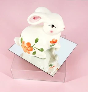 Handbemalter skurriler Vintage. Keramik satiniert weiß Hase Blumen süßes Gesicht - Bild 1 von 10