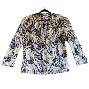 JoHanna York Joan Davis Blazer Size 18 Gold Blue White Paisley Pattern Jacket - Picture 1 of 10