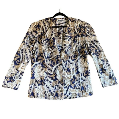 JoHanna York Joan Davis Blazer Size 18 Gold Blue White Paisley Pattern Jacket - Image 1 of 4