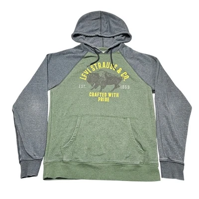 Levis Hoodie Small Green Gray Raglan Buffalo Graphic Crafted With Pride Outdoor - Image 1 of 4