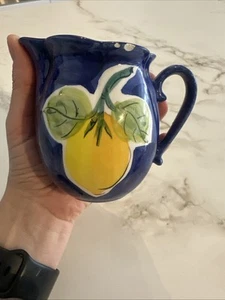 VINTAGE ITALIAN POTTERY JUG, SMALL LEMON DESIGN Handmade Sorrento Amalfi - Picture 1 of 8