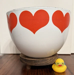 Kaj Franck Arabia Finland White Enamel Bowl Red Hearts MCM 8.25”  - Picture 1 of 7