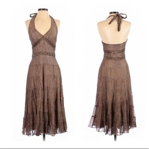 Cache Gr. 6 Neckholder rückenfrei Bronze Schimmer Seidenmischung gefüttert Flapper 1920er Gatsby - Bild 1 von 9