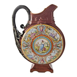 Antike österreichische Karlsbader Fayence Majolika Ewer Krug mit klassischen Figuren - Bild 1 von 13