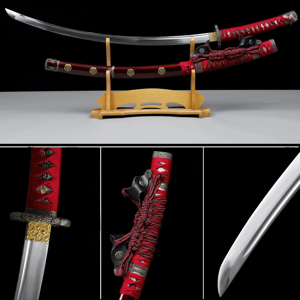 Red T10 Sharp Japanese Samurai Katana Battle Ready Real Tachi Sword Large Radian - Image 1 of 4