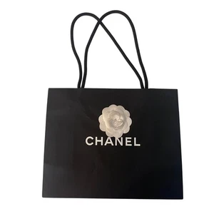 CHANEL With Camellia Flower. Gift Paper Bag Rope Handle Fabric Flower Black - Picture 1 of 9