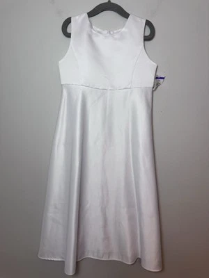 美国天使女孩白色缎面 A 字花女孩/通信连衣裙 尺寸 6 全新带标签 — 第 1/4 张图片