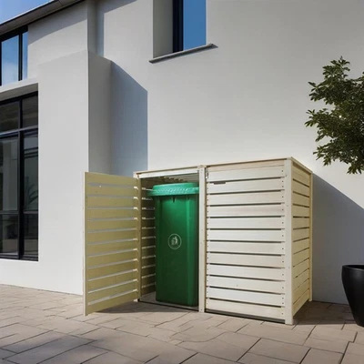 FAIRPREIS-DESIGN Mülltonnenbox Mülltonnenverkleidung in Natur Holz 240L Modell Heide 2 Tonnen