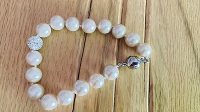 Perlen Armband Damen Elegant Mit Silberkugel Und Magnetverschluss Gebraucht - Bild 1 von 4