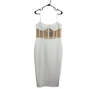 Vestido midi corsé corpiño deshuesado malla crepé Rasario formal llamativo blanco talla 10 - Imagen 1 de 9
