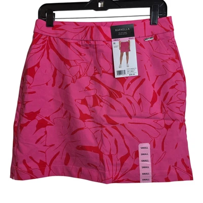 Skort Rafaella Feminino Pequeno Rosa Vermelho Carmim Estampa de Folha de Rosa Bolsos Verão Golfe - Imagem 1 de 4