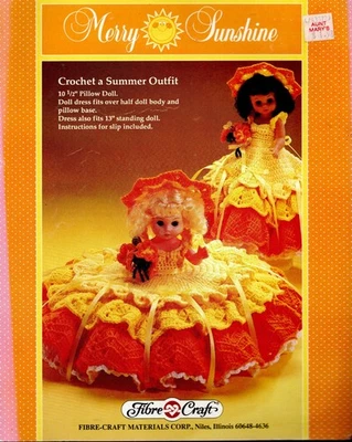 USED MERRY SUNSHINE PILLOW & BED DOLLS FIBRE CRAFT CROCHET PATTERN LEAFLET - Image 1 of 2