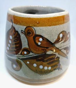 Vintage mexikanische Keramik handbemalt Tonala Becher schöner Vogel signiert Volkskunst - Bild 1 von 11