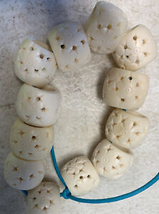 Bone Beads 18mm rings 12mm hole natural, white design as pictured 12 beads