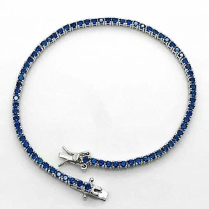 3Ct Round Cut Blue Sapphire Simulated Tennis Bracelet 925 Silver Gold Plated - Picture 1 of 8