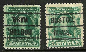 Sc #300 "Normal & Inverted Boston Mass" Precancel 1 Cent Franklin US 48E21 - Picture 1 of 3