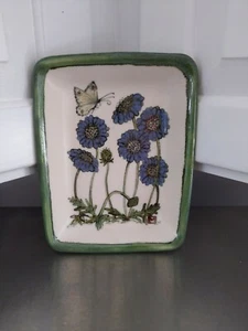 Studio Art Pottery Spring Garden Irises Butterfly Dish Tray Signed Maya - Picture 1 of 7