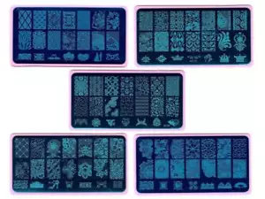 Placas de imagen de estampado de arte en uñas diferentes diseños con soporte rosa BC06 a BC10 - Imagen 1 de 21