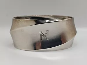 Vintage German 800 Silver Mid-Century Modern Napkin Ring "M" initial engraving - Picture 1 of 4