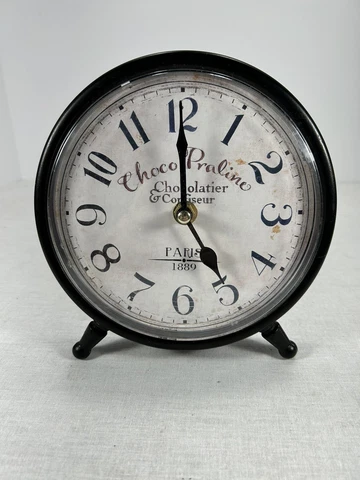 Classic Retro Desk Clock, Choco Praline Kitchen Table Style Black, 6 inch Works Cover