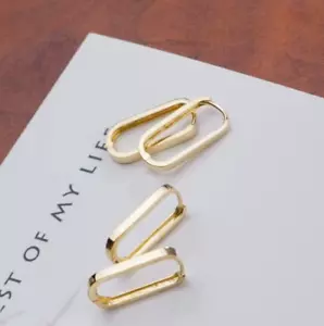 14ct Solid Gold Narrow Oblong Huggie Hoops Earrings - 14K, bespoke, minimalistic - Picture 1 of 7