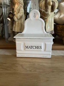 vintage wall mounted enamelware match holder w/ flip top lid, Farmhouse - Picture 1 of 5