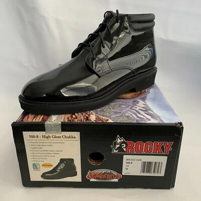 Botas Chukka ROCKY Para Hombre Cuero Negro Alto Brillo 500-8 Militar Con Cordones 13W NUEVAS Foto 1 de 4