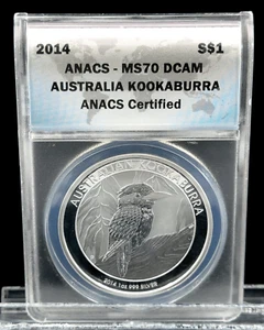 2014 Australian Dollar $1 Kookaburra ANACS MS 70 DCAM 1 oz .999 Silver Coin #765 - Picture 1 of 4