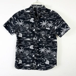 Forever 21 Hawaiihemd Herren schwarz-weiß tropisch kurzarm Knopfleiste Gr. M - Bild 1 von 4