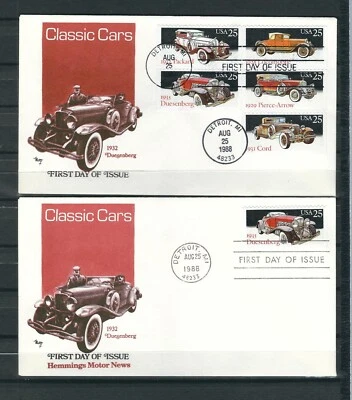 US SC # 2381-2385 and 2385a Automobiles Booklet Pane Of 5 FDC .  Marg cachet - Image 1 of 3