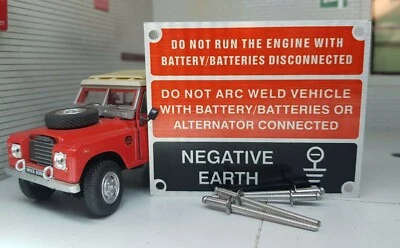 Land Rover Front Panel Negative Earth Info Plate 396116 & Rivets Series 2 2a 3  - Image 1 of 3