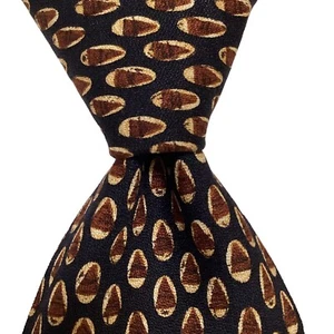 HUGO BOSS Men's 100% Silk Necktie ITALY Designer Geometric Blue/Brown/Beige EUC - Picture 1 of 3