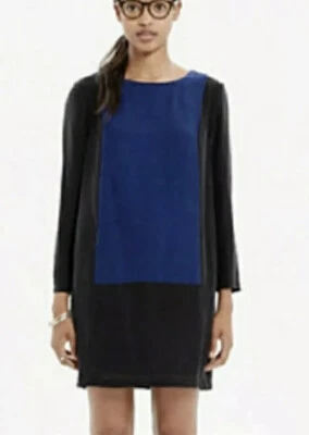 Madewell Blue Black Colorblocked Sheath Dress Size XXS Exposed Back Zipper Silk - Image 1 of 4
