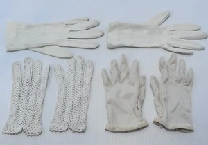 Lot Of Three Vintage Ladies Dress Gloves Embroidered Crocheted Nylon Short Long - Picture 1 of 8