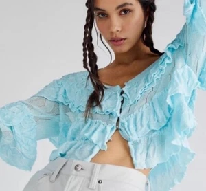 NEW FREE PEOPLE Sz S RUFFLE CARDI CROPPED CARDIGAN - Picture 1 of 7