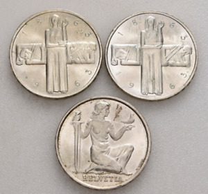 Schweiz, Lot aus 3x 5 Franken 1936, 1963 (2x), Gedenkprägungen