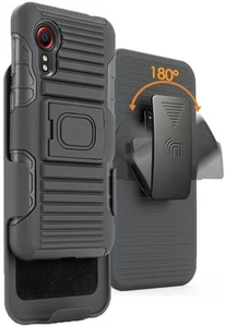 Black Rugged Grip Case with Ring Stand and Belt Clip for Samsung Galaxy XCover 5 - Picture 1 of 9